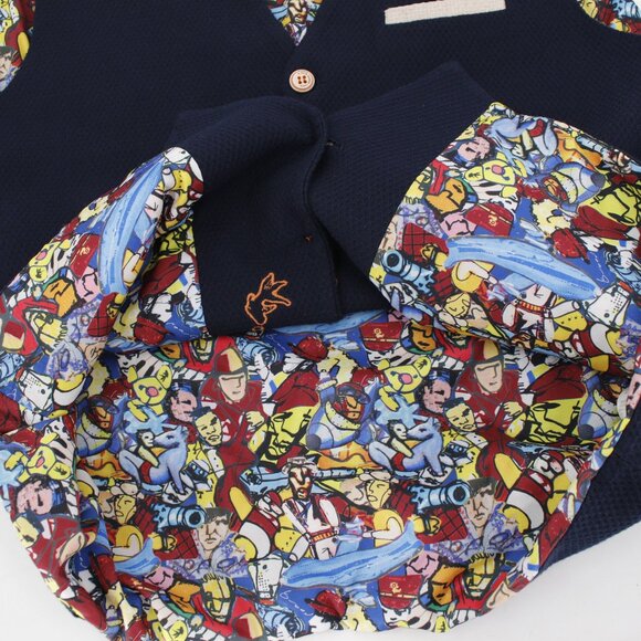 A Fish Named Fred Vest Men's 40 Got Hooked V Neck Button Up Waistcoat gilet blue - Picture 11 of 14